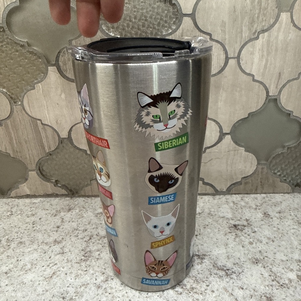 Tervis Tumbler Flat Art Cat 18/8 Stainless Steel Copper Lined Insulated 20oz Lid - Picture 3 of 4